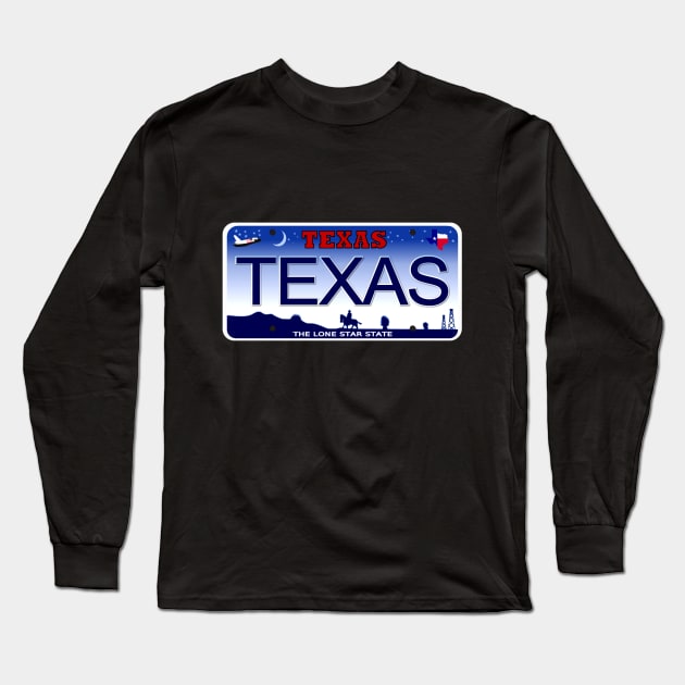 Texas License Plate Long Sleeve T-Shirt by Mel's Designs
